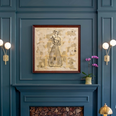 An ink drawing hung on the wall of The Eliza Jane Hotel