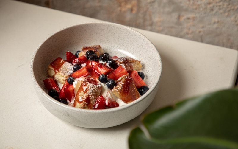 A berry and creme brunch bowl from Couvant restaurant in New Orleans